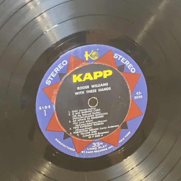 Roger Williams With These Hands (Vinyl, 1959) Kapp Records KS-3030 Good LP - Picture 8 of 12